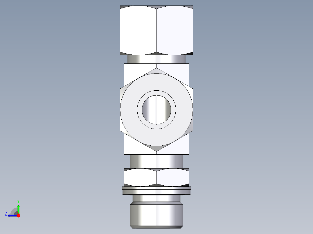 卡套式工业通用硬管接头EO_Adjustable_locknut_run_tee_LEE16SMCF右视图