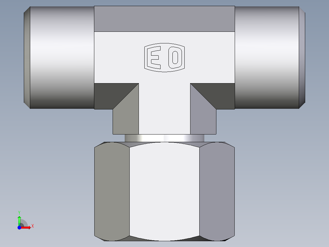 卡套式工业通用硬管接头EO_Swivel_nut_branch_tee_ET10LOMD71前视图
