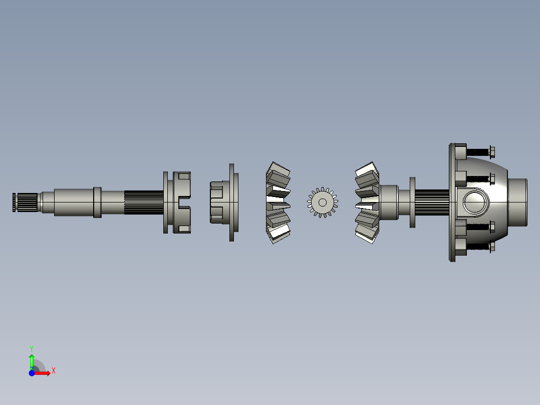 差速齿轮简易模型爆炸图3D图纸 Solidworks设计 附STEP前视图