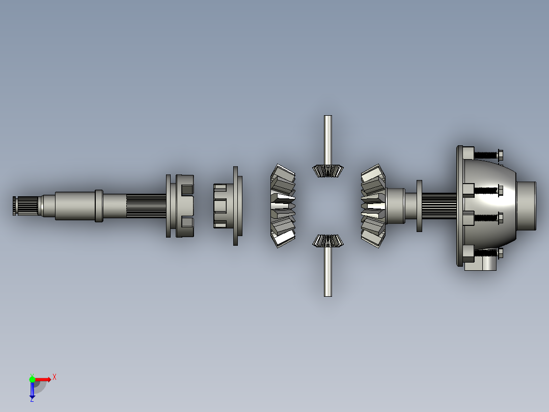 差速齿轮简易模型爆炸图3D图纸 Solidworks设计 附STEP俯视图