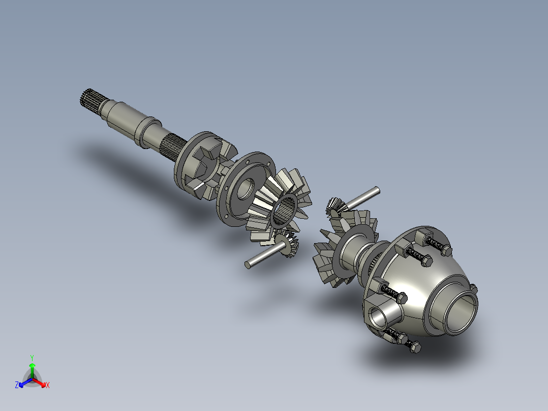 差速齿轮简易模型爆炸图3D图纸 Solidworks设计 附STEP正等轴测图