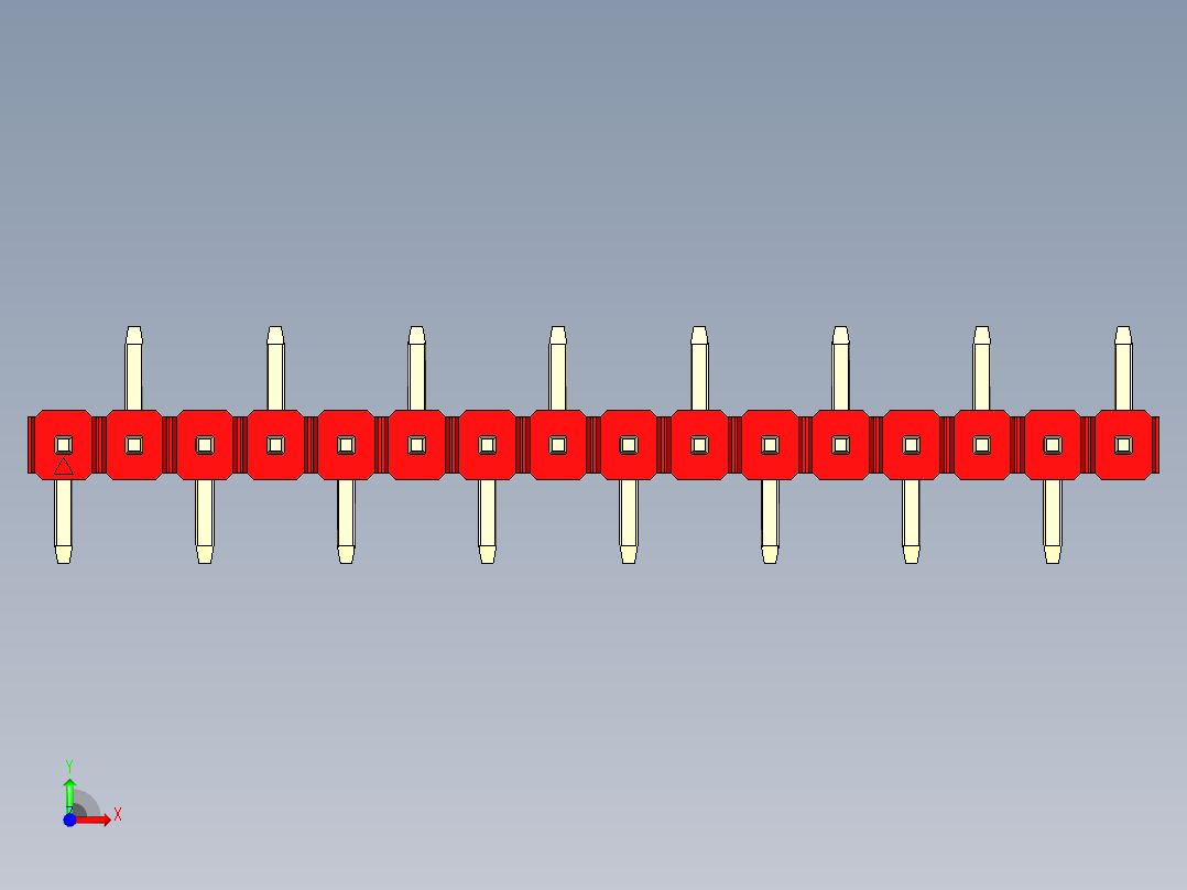 彩色公排针 100mil 2.54mm 系列-DS1022_red_16p_100mil_Type_SMT_R2_rev1.0前视图