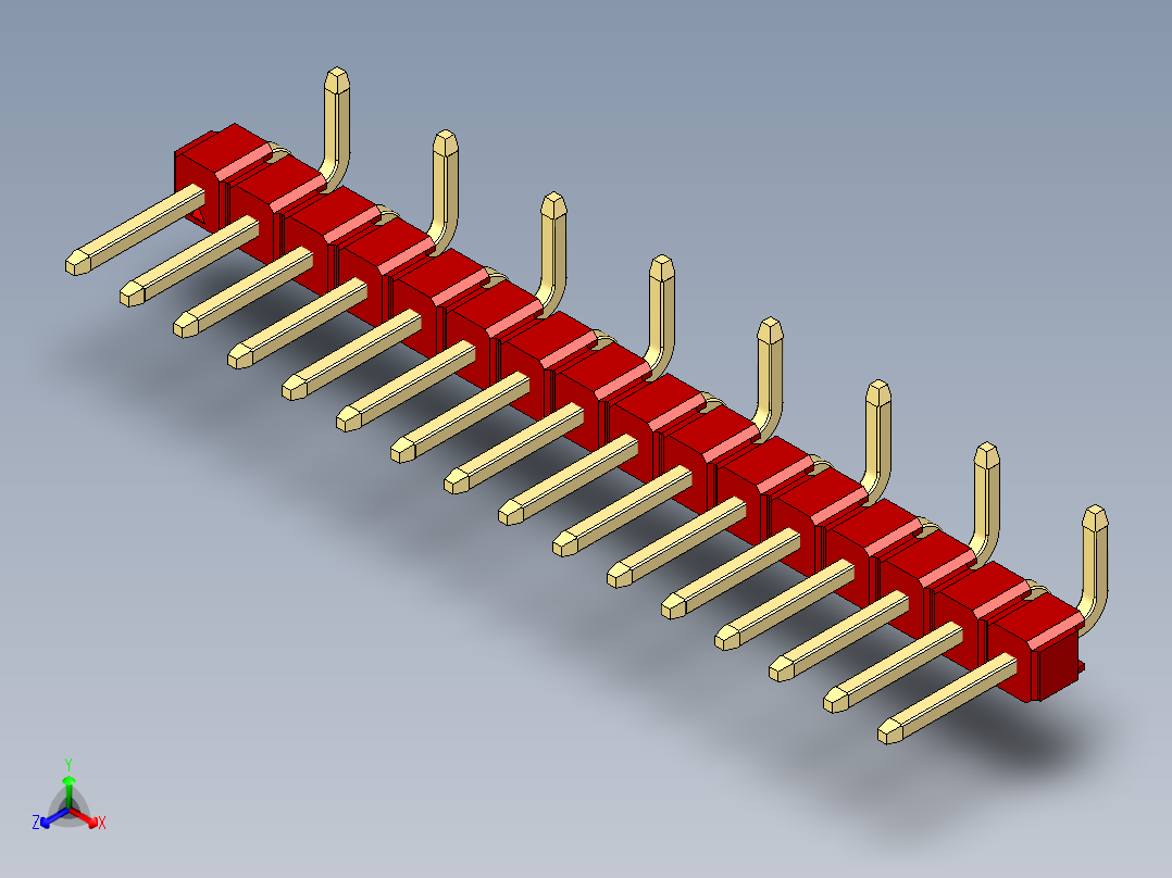 彩色公排针 100mil 2.54mm 系列-DS1022_red_16p_100mil_Type_SMT_R2_rev1.0正等轴测图