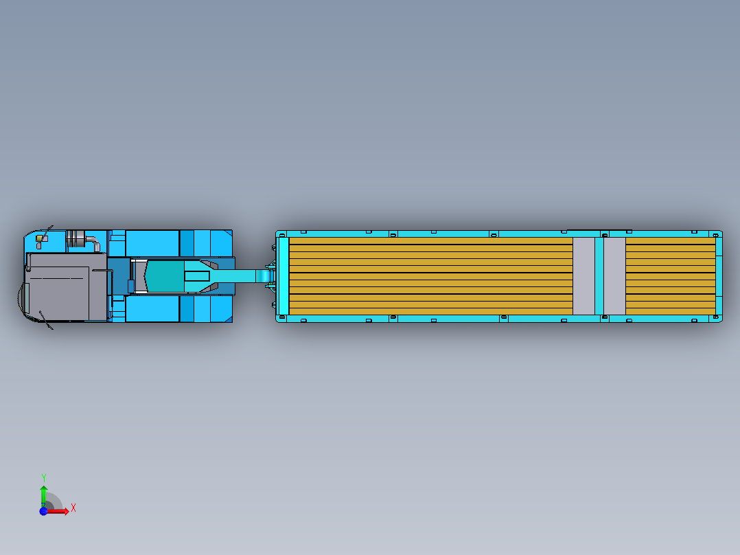 装有鹅颈的滚装码头卡车前视图