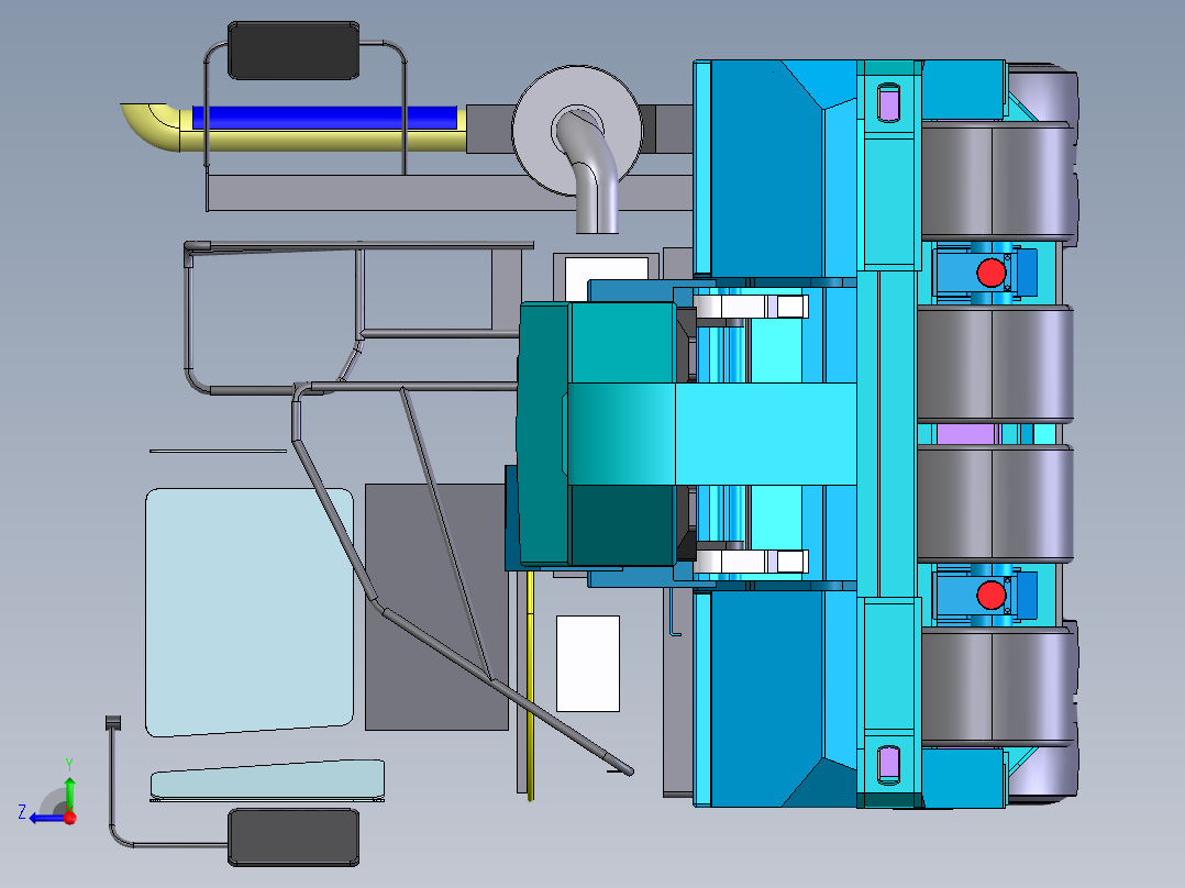 装有鹅颈的滚装码头卡车右视图