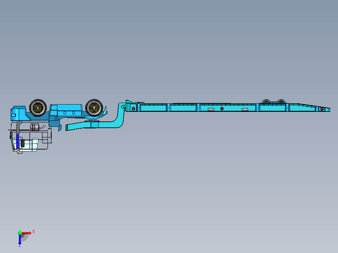 装有鹅颈的滚装码头卡车俯视图