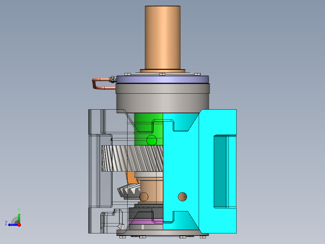 冷却塔齿轮箱3D数模图纸 STEP格式右视图