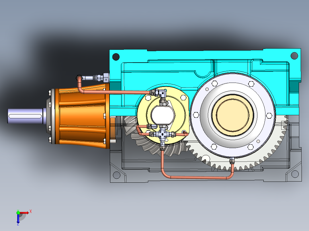 冷却塔齿轮箱3D数模图纸 STEP格式俯视图