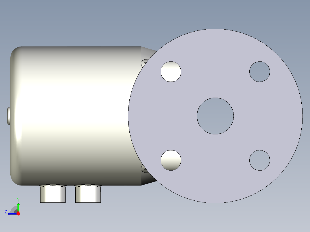 18DKPOVCP DA 气动隔膜阀双作用与固定法兰钻孔PN10 16。面对面根据EN 558-1 PVC-U右视图
