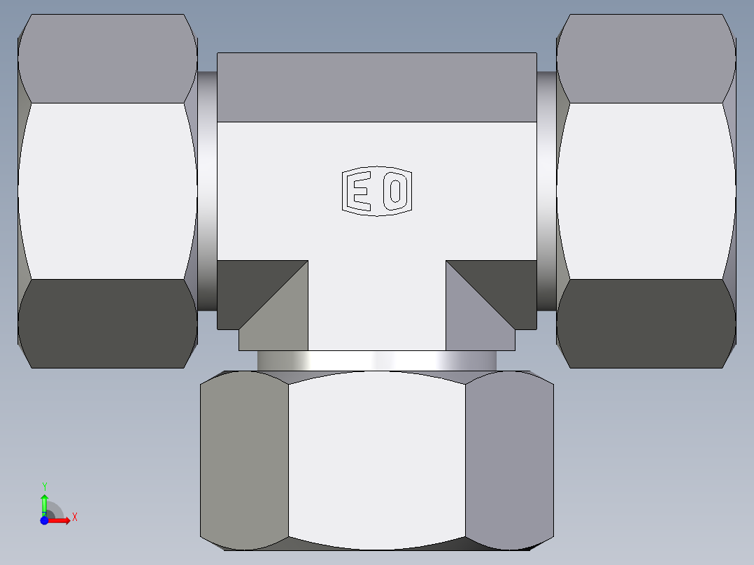 卡套式工业通用硬管接头EO_Union_tee_T25ZS71前视图