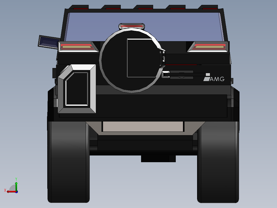 悍马造型越野车3D图纸 Solidworks设计后视图