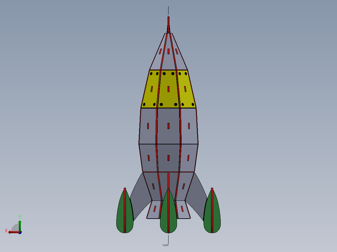 激光切割木制火箭拼装玩具3D模型图纸 Solidworks设计 STEP X_T等后视图