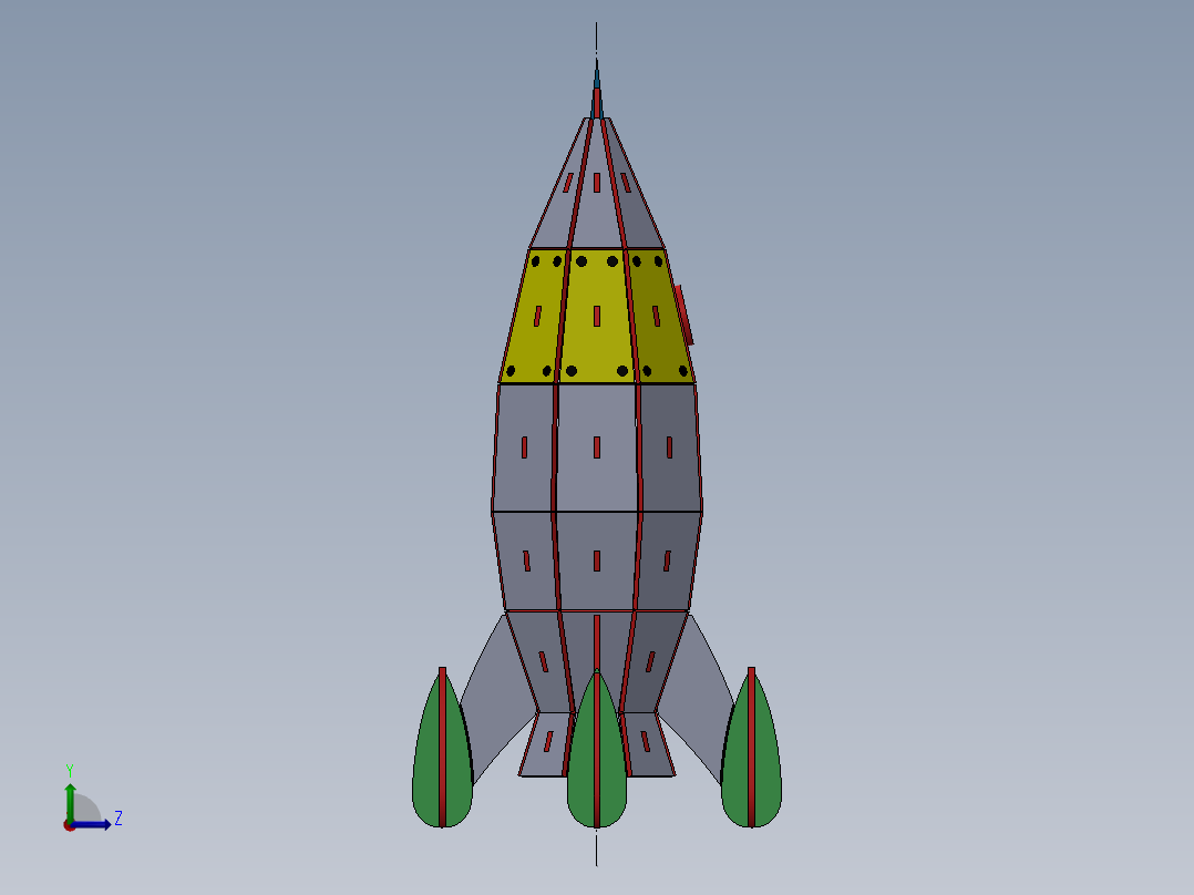 激光切割木制火箭拼装玩具3D模型图纸 Solidworks设计 STEP X_T等左视图