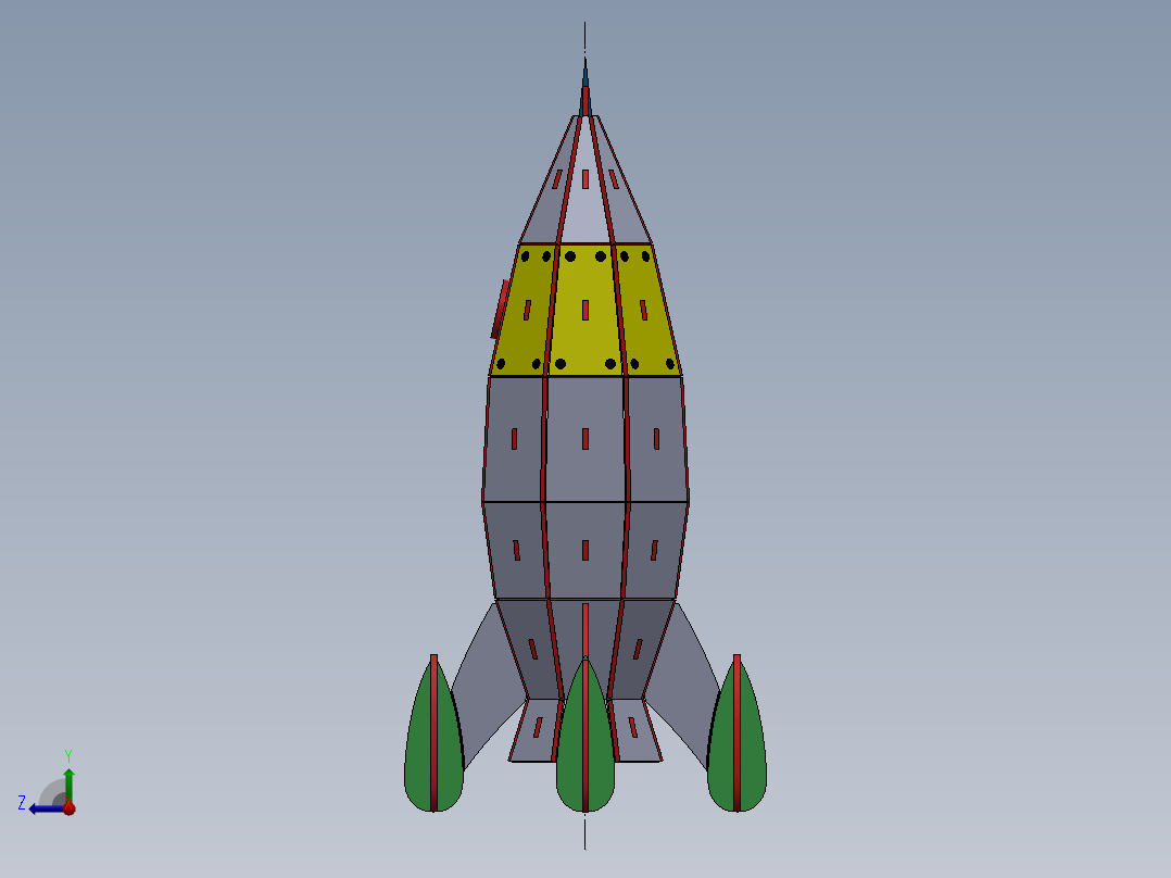 激光切割木制火箭拼装玩具3D模型图纸 Solidworks设计 STEP X_T等右视图