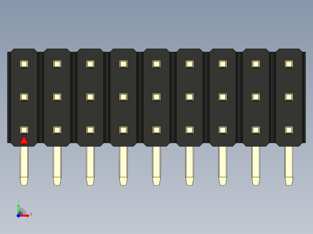 彩色公排针 100mil 2.54mm 系列-DS1022_black_3x09p_100mil_TypeD_rev1.0前视图