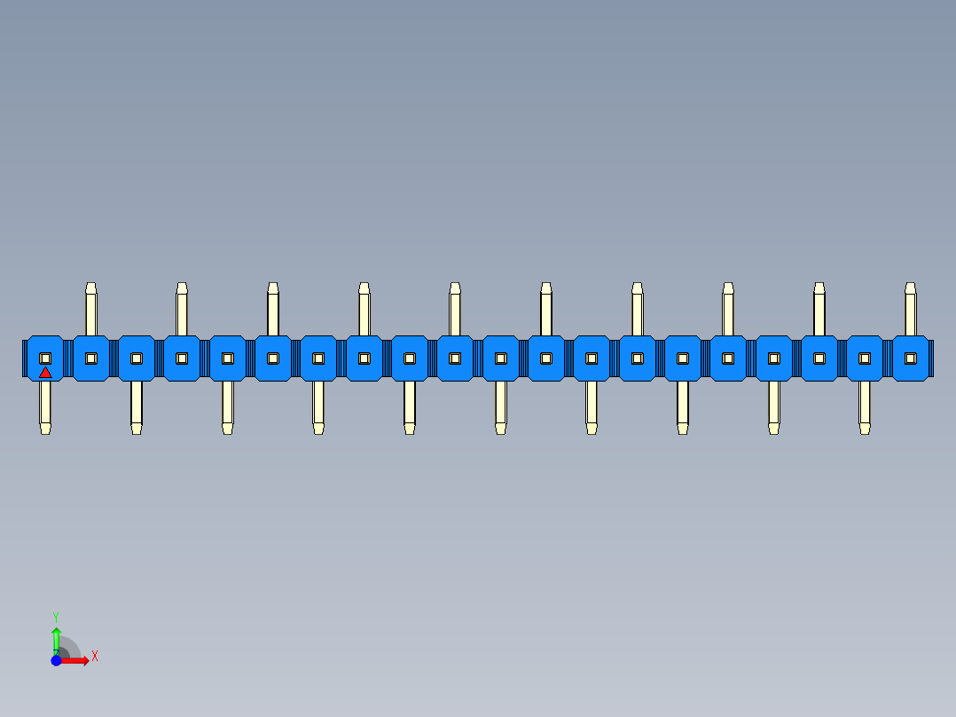 彩色公排针 100mil 2.54mm 系列-DS1022_blue_20p_100mil_Type_SMT_R2_rev1.0前视图