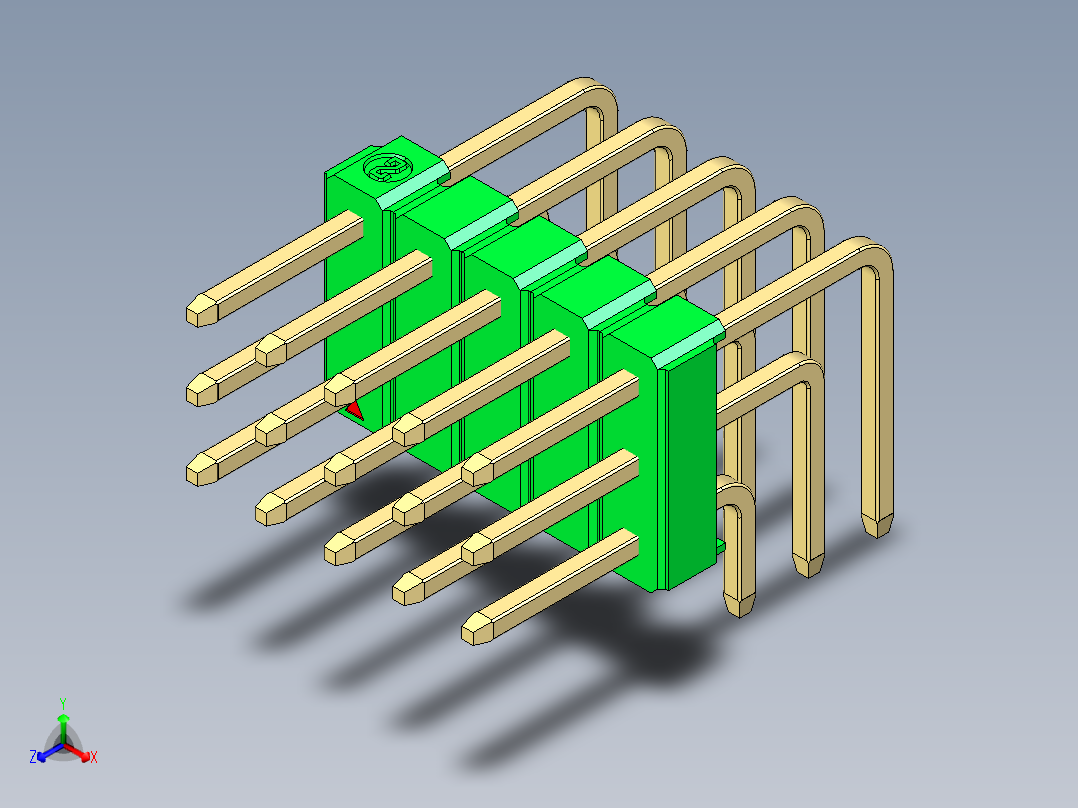 彩色公排针 100mil 2.54mm 系列-DS1022_green_3x05p_100mil_TypeD_rev1.0正等轴测图