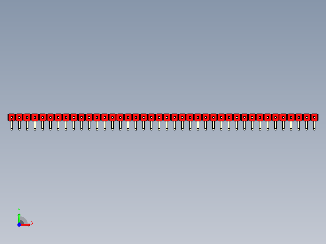 彩色公排针 100mil 2.54mm 系列-DS1022_red_1x40p_100mil_TypeD_rev1.0前视图