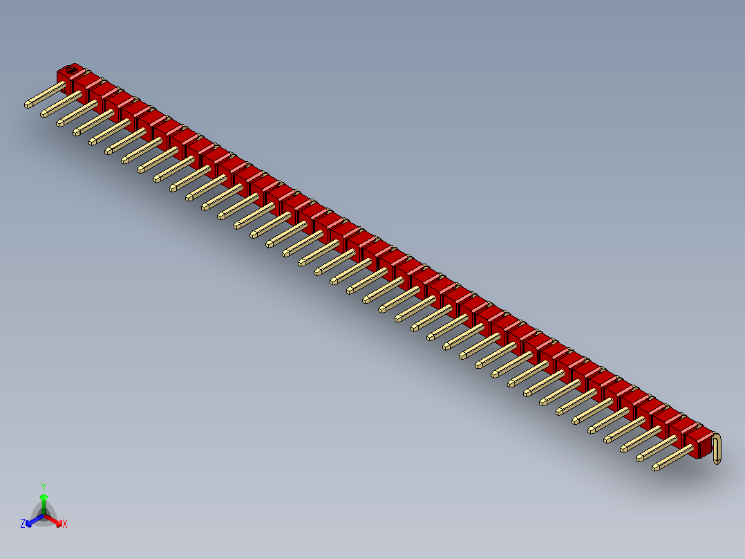 彩色公排针 100mil 2.54mm 系列-DS1022_red_1x40p_100mil_TypeD_rev1.0正等轴测图