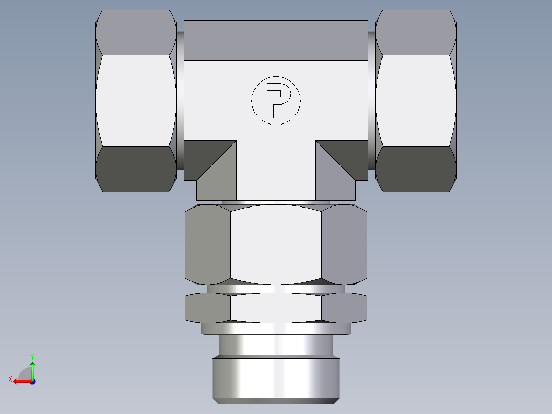卡套式工业通用硬管接头EO_Assembled_adjustable_standpipe_branch_tee_EVT28LR71后视图