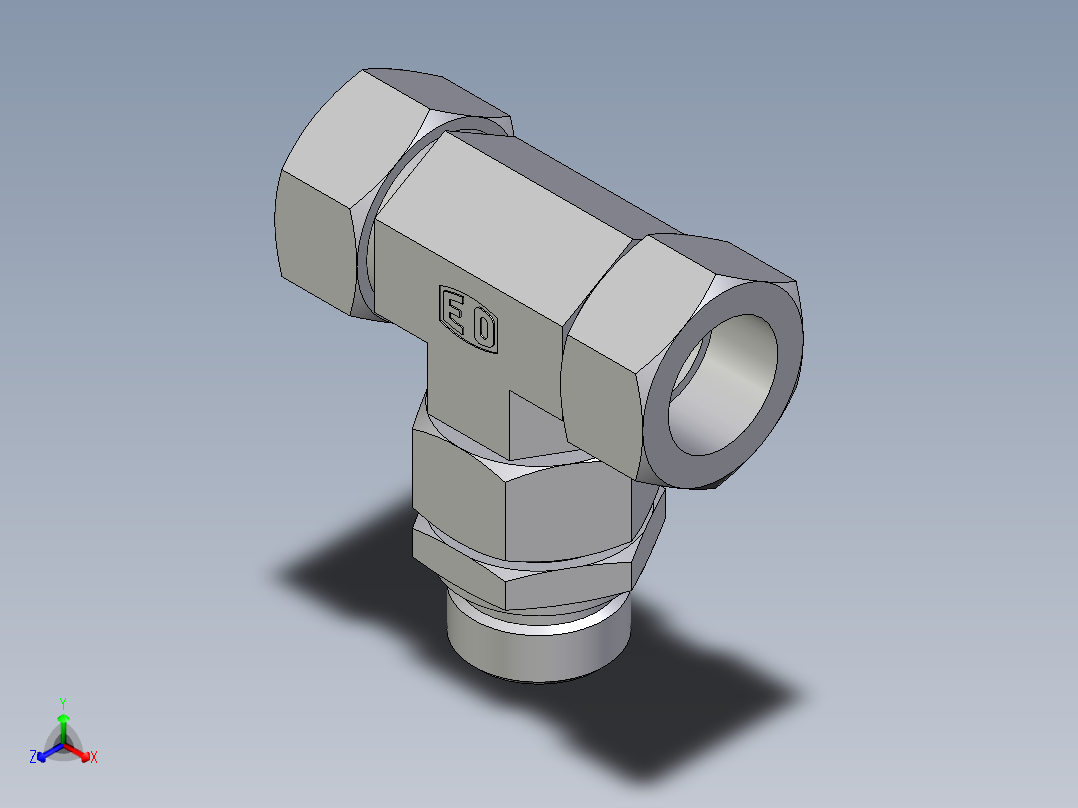 卡套式工业通用硬管接头EO_Assembled_adjustable_standpipe_branch_tee_EVT28LR71正等轴测图