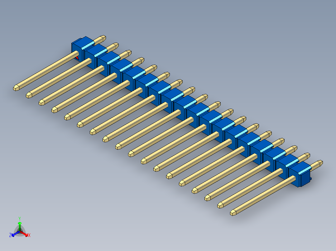彩色公头100mil（2.54mm）系列-DS1021_blue_1x18p_100mil_Type5_rev1.0正等轴测图