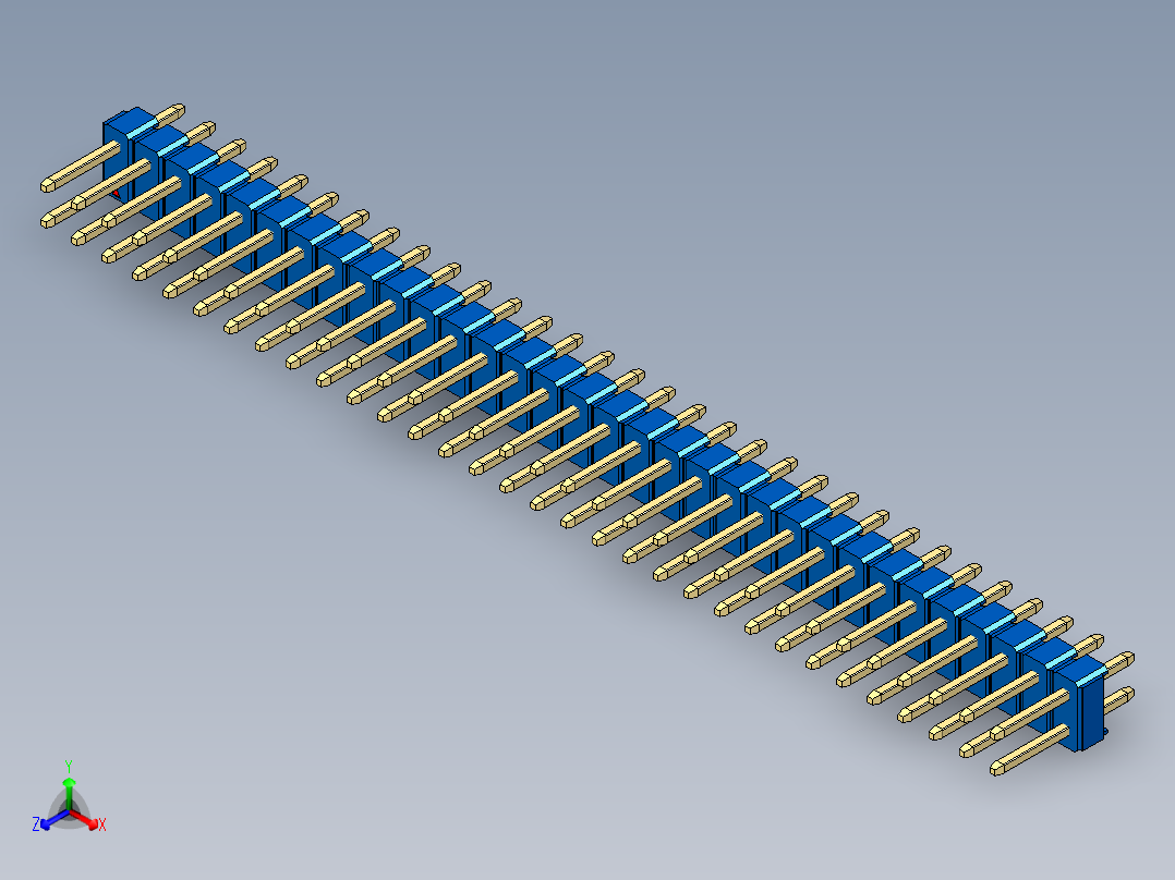 彩色公头100mil（2.54mm）系列-DS1021_blue_2x32p_100mil_Type1_rev1.0正等轴测图
