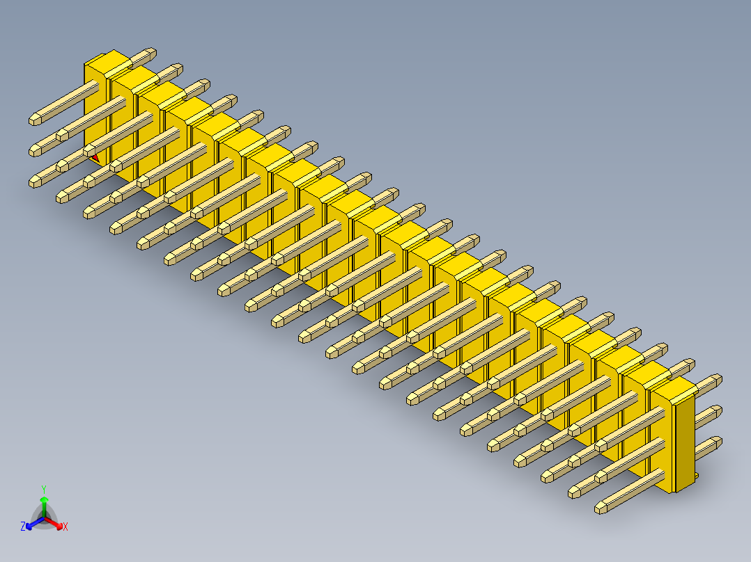彩色公头100mil（2.54mm）系列-DS1021_yellow_3x22p_100mil_Type1_rev1.0正等轴测图