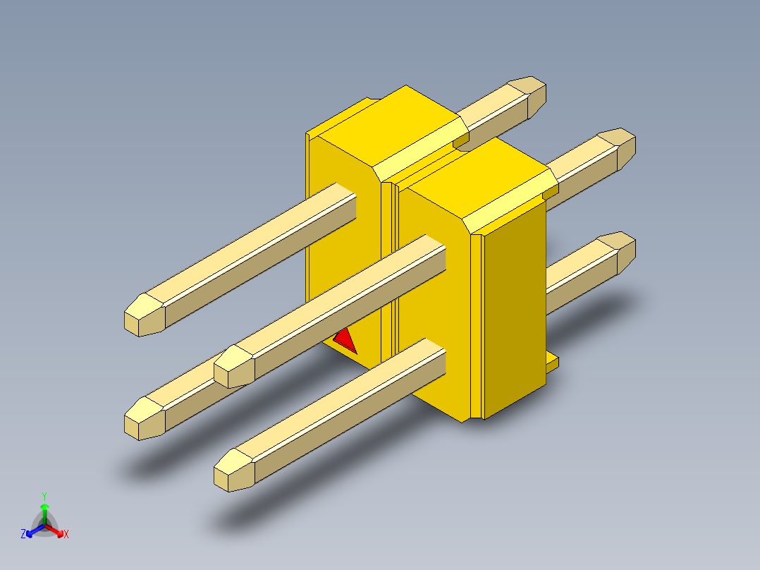 彩色公头100mil（2.54mm）系列-DS1021_yellow_2x02p_100mil_Type1_rev1.0正等轴测图