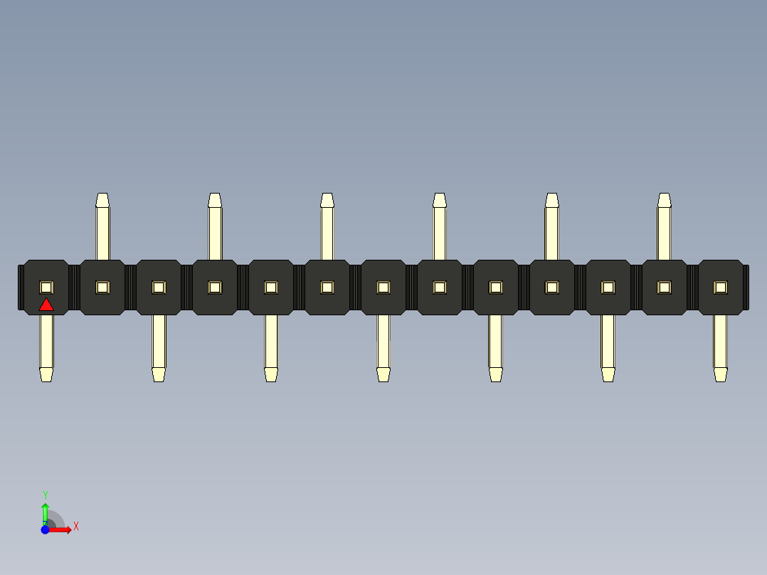 彩色公排针 100mil 2.54mm 系列-DS1022_black_13p_100mil_Type_SMT_R2_rev1.0前视图