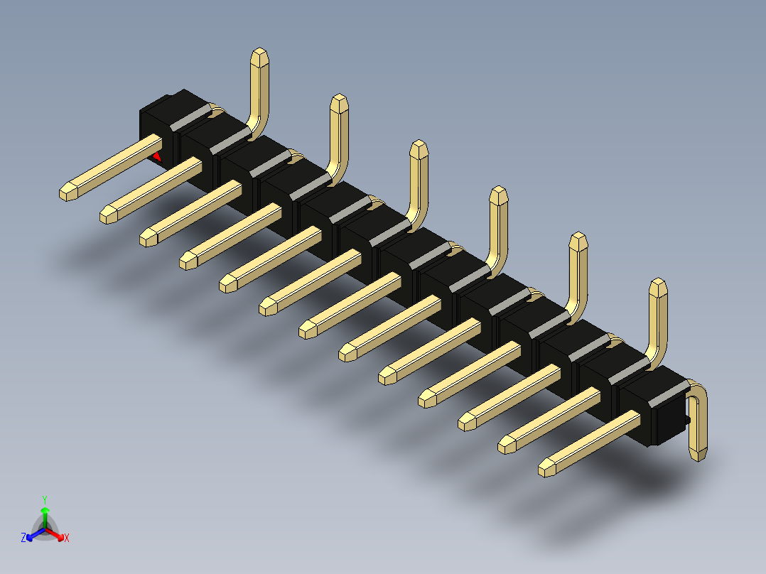 彩色公排针 100mil 2.54mm 系列-DS1022_black_13p_100mil_Type_SMT_R2_rev1.0正等轴测图