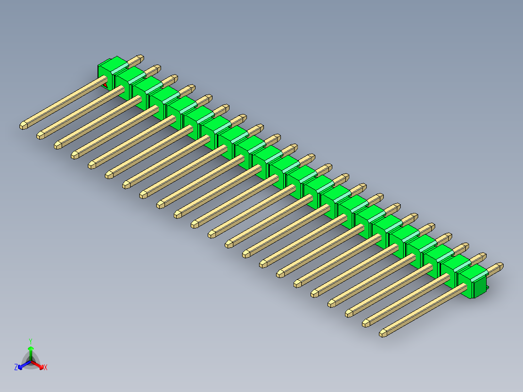 彩色公头100mil（2.54mm）系列-DS1021_green_1x22p_100mil_Type5_rev1.0正等轴测图