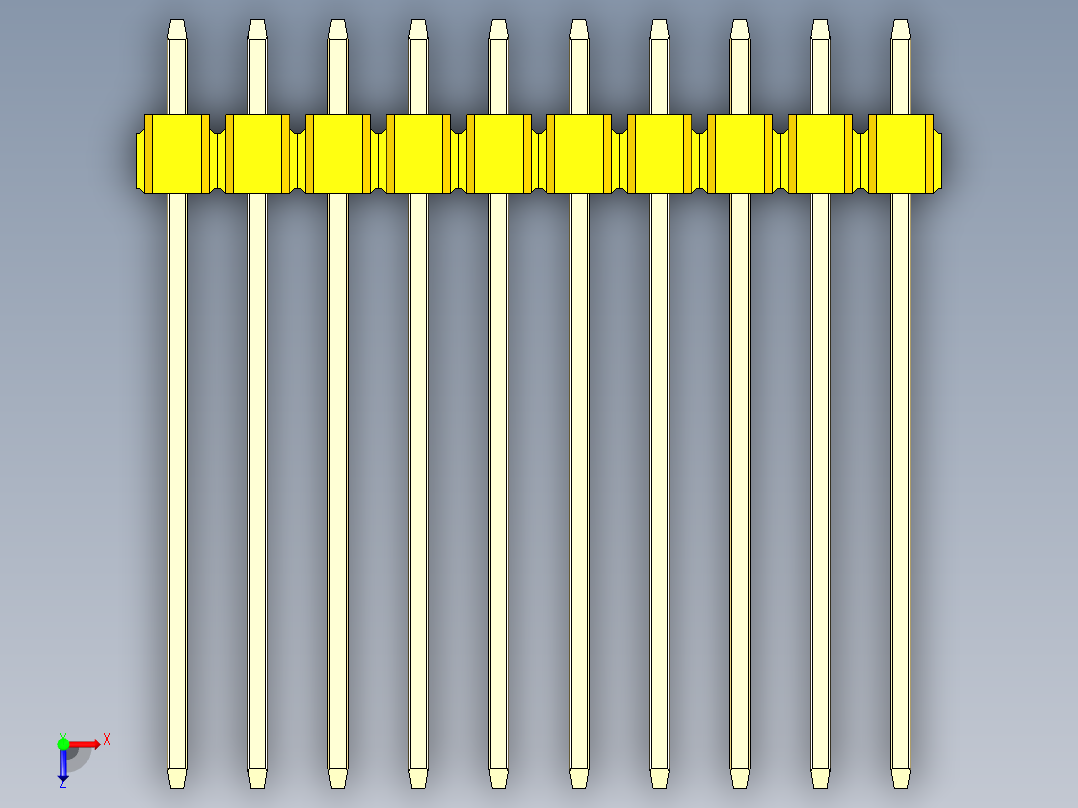 彩色公头100mil（2.54mm）系列-DS1021_yellow_2x10p_100mil_Type19_rev1.0俯视图