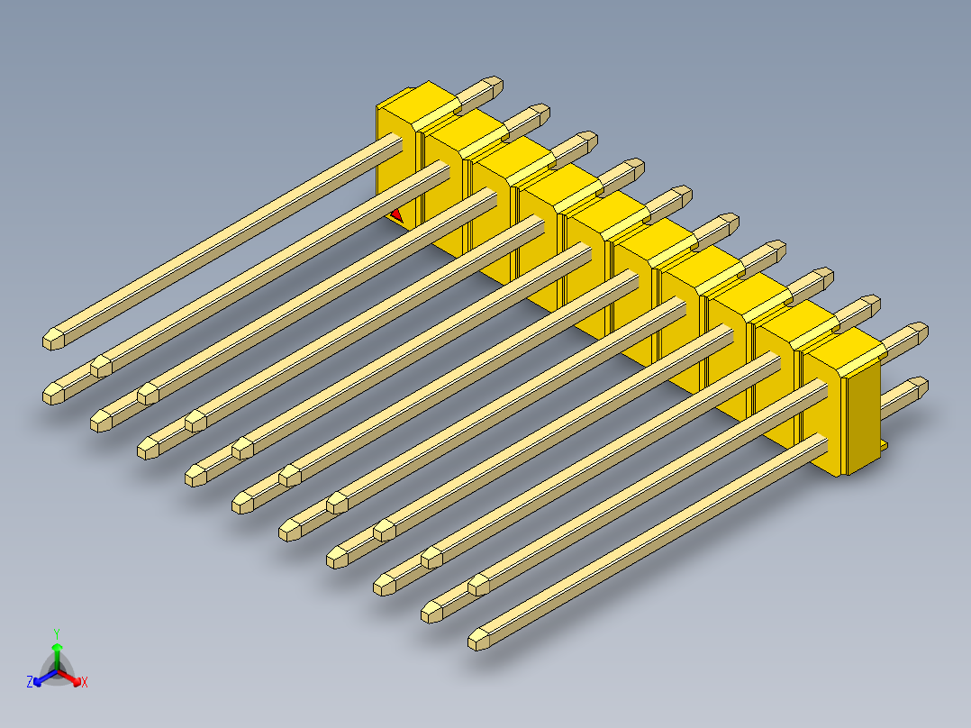 彩色公头100mil（2.54mm）系列-DS1021_yellow_2x10p_100mil_Type19_rev1.0正等轴测图