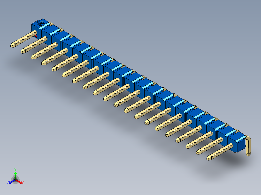 彩色公排针 100mil 2.54mm 系列-DS1022_blue_1x20p_100mil_TypeD_rev1.0正等轴测图