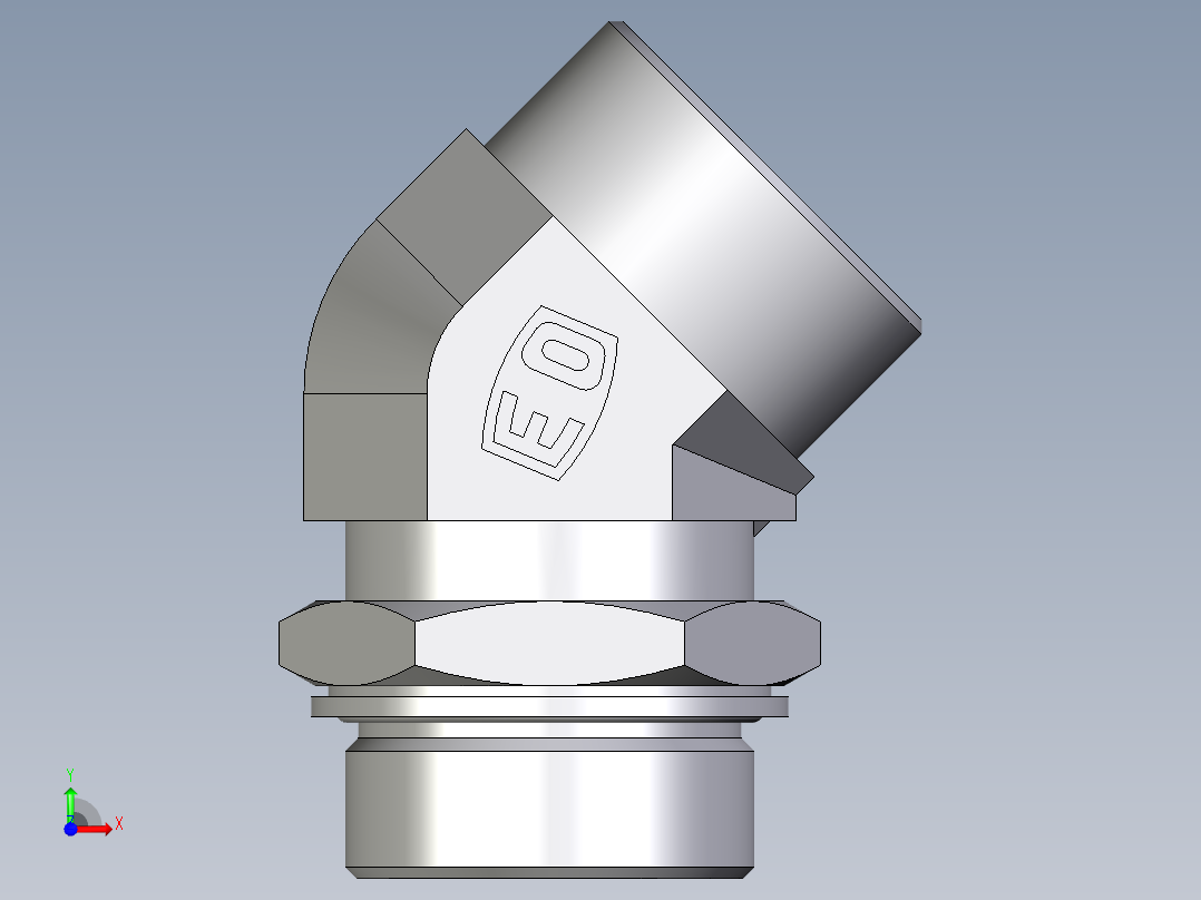 卡套式工业通用硬管接头EO_Adjustable_locknut_45_deg_elbow_VEE38SMOMDCF前视图