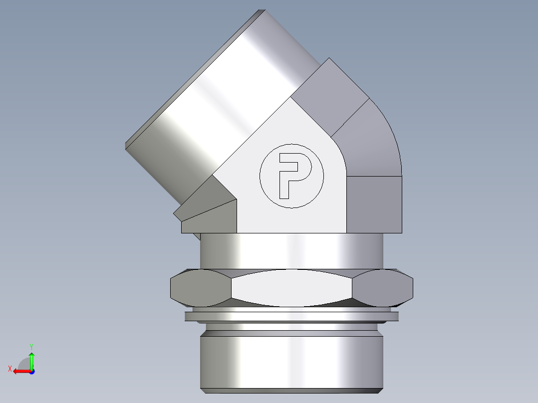 卡套式工业通用硬管接头EO_Adjustable_locknut_45_deg_elbow_VEE38SMOMDCF后视图