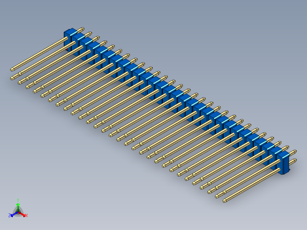 彩色公头100mil（2.54mm）系列-DS1021_blue_2x29p_100mil_Type19_rev1.0正等轴测图