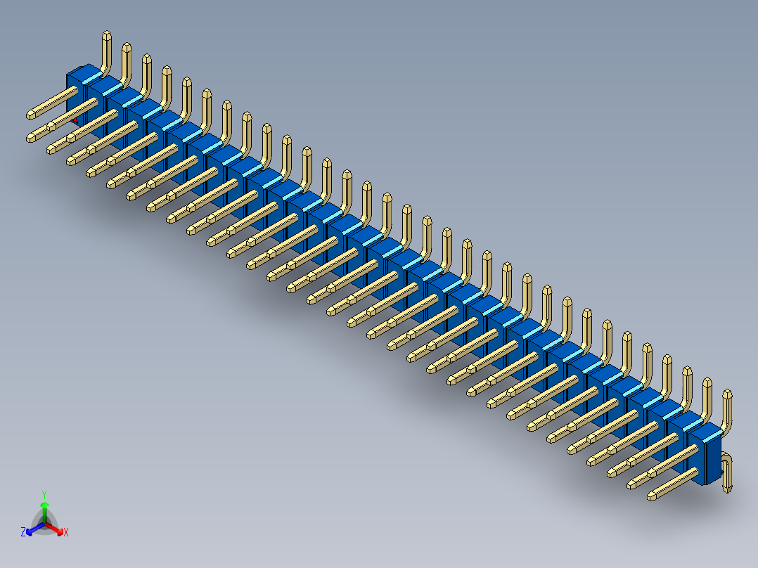彩色公排针 100mil 2.54mm 系列-DS1022_blue_64p_100mil_TypeSMT_rev1.0正等轴测图