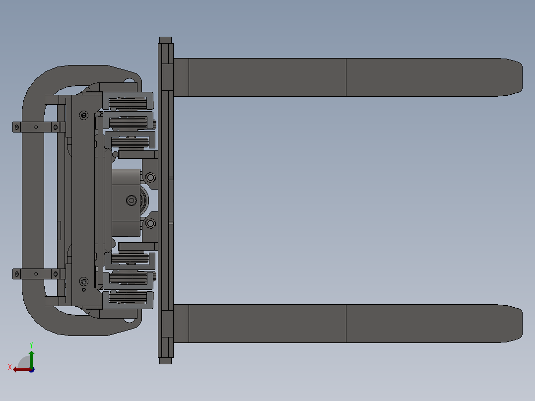 叉车门架装配后视图