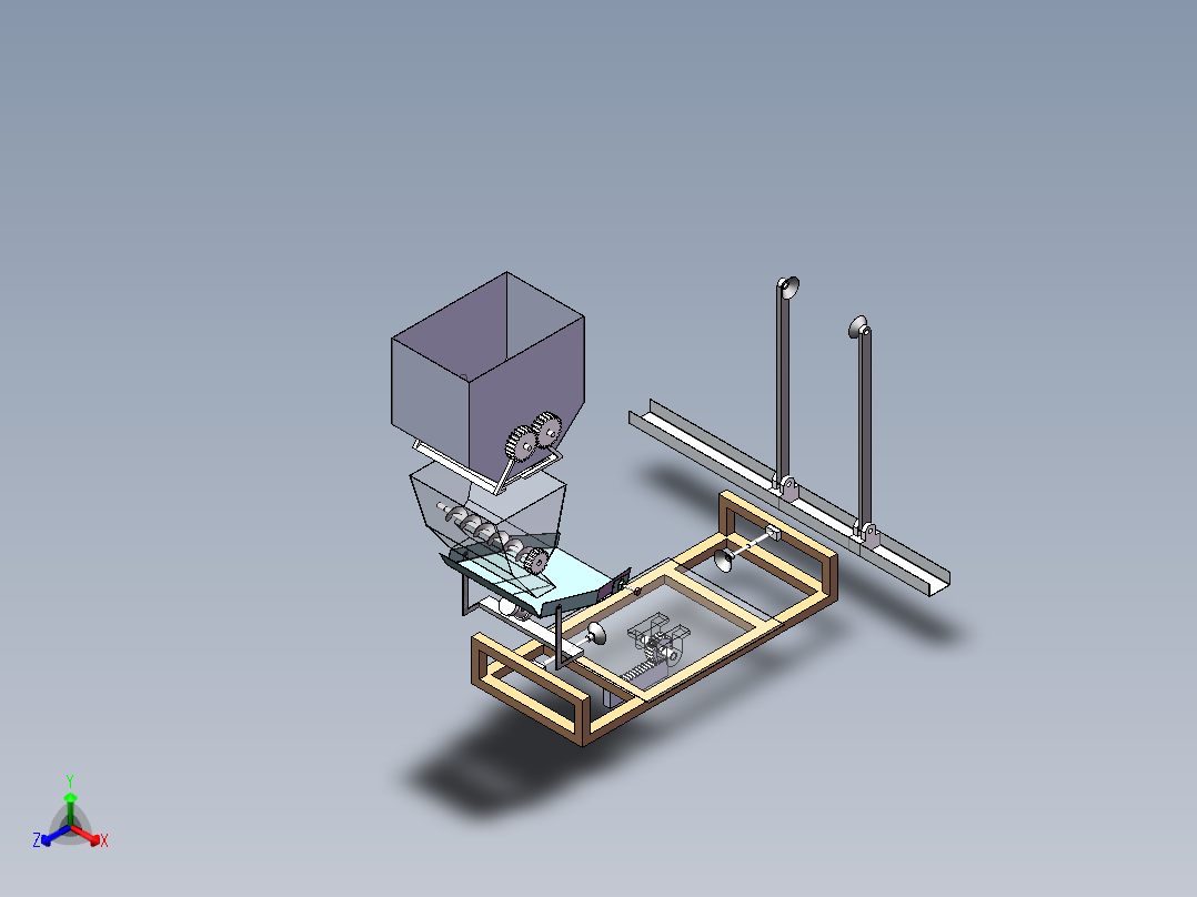 小型易碎品缓冲材料自动填充机构正等轴测图