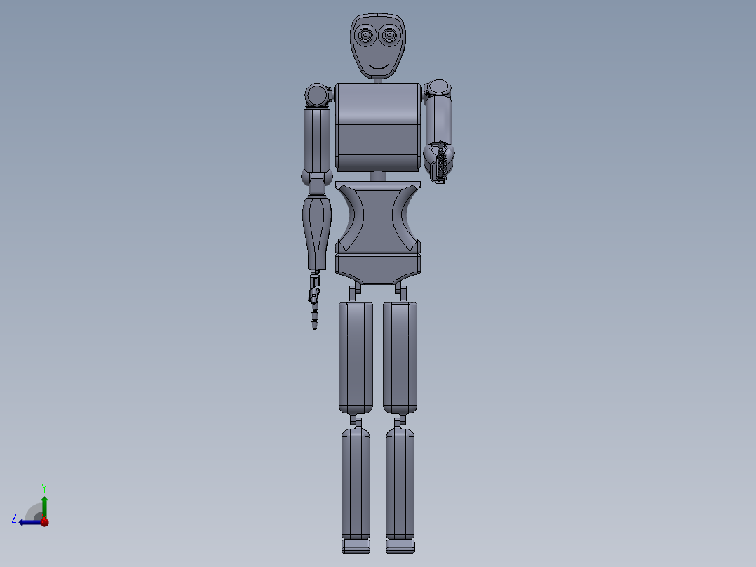 简易人形机器人造型结构3D图纸 Solidworks设计右视图