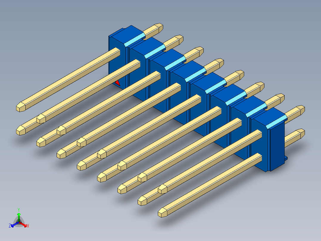 彩色公头100mil（2.54mm）系列-DS1021_blue_2x08p_100mil_Type5_rev1.0正等轴测图