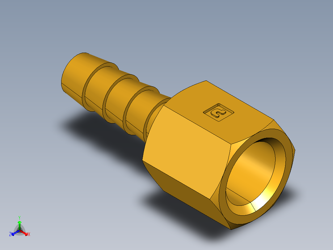 倒齿式工业管接头Hose Barb to Female Pipe 126HBL-5-4正等轴测图
