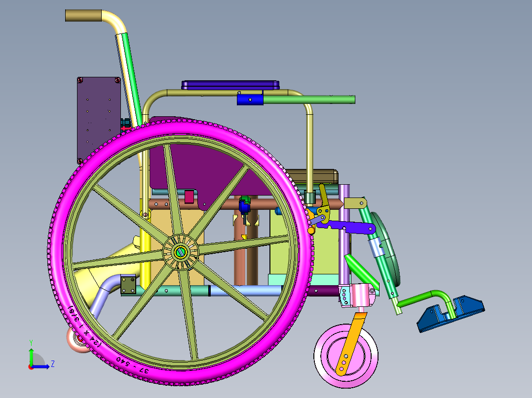 可折叠智能全自动四轮代步轮椅左视图