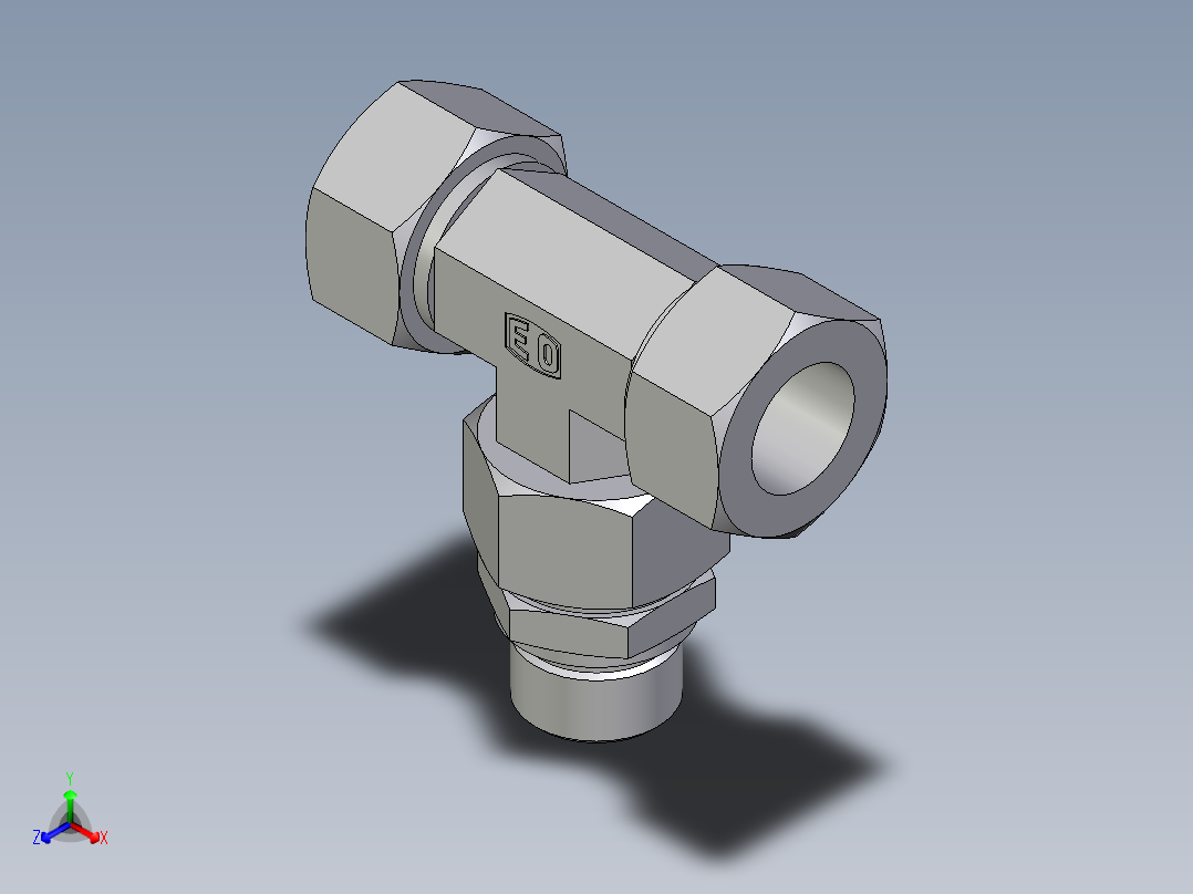卡套式工业通用硬管接头EO_Assembled_adjustable_standpipe_branch_tee_EVT22LM71正等轴测图