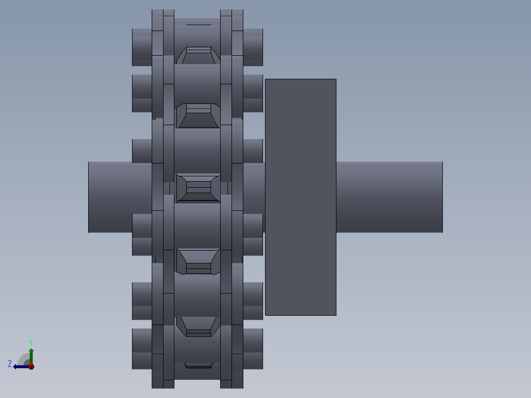 链轮链条传动结构3d图纸 SW绘制+仿真动画 链轮链条3d图三维模型右视图