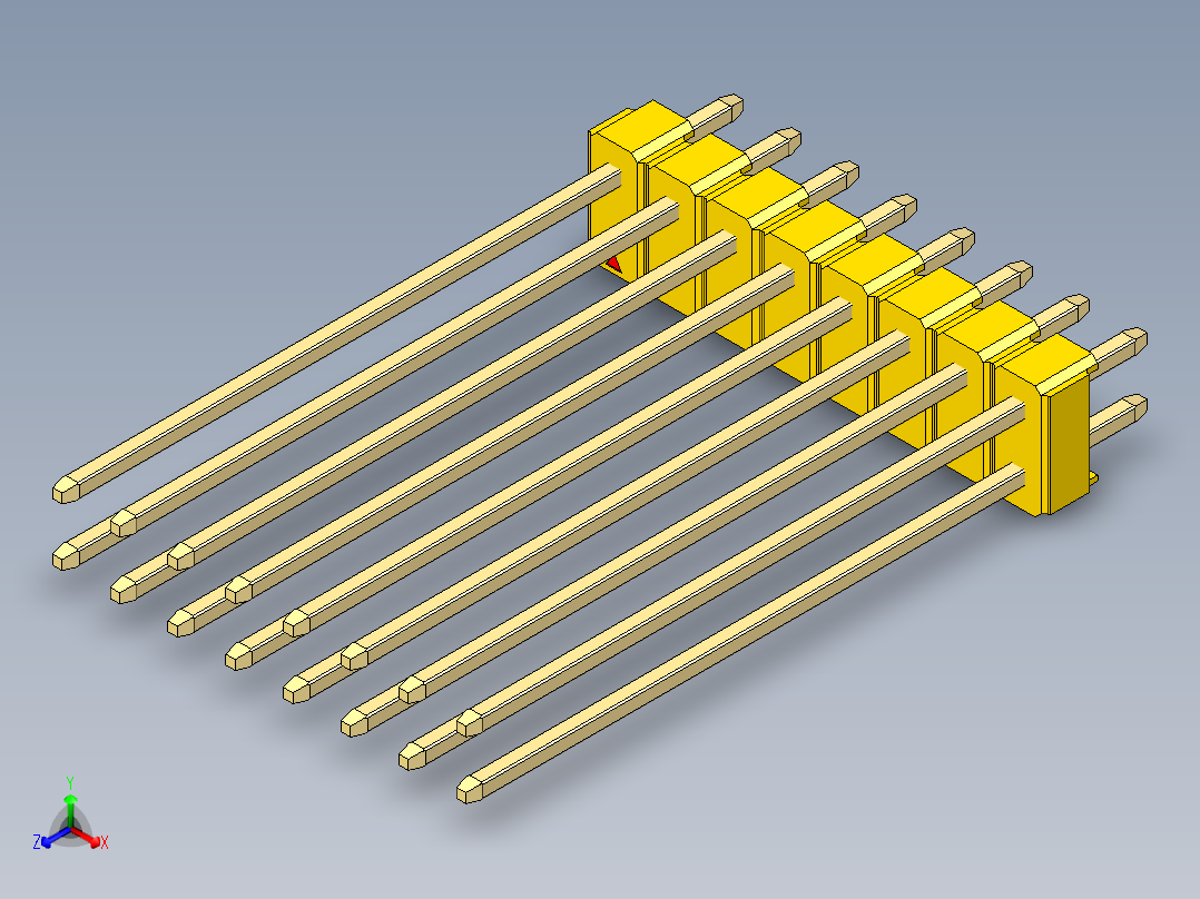 彩色公头100mil（2.54mm）系列-DS1021_yellow_2x08p_100mil_Type43_rev1.0正等轴测图