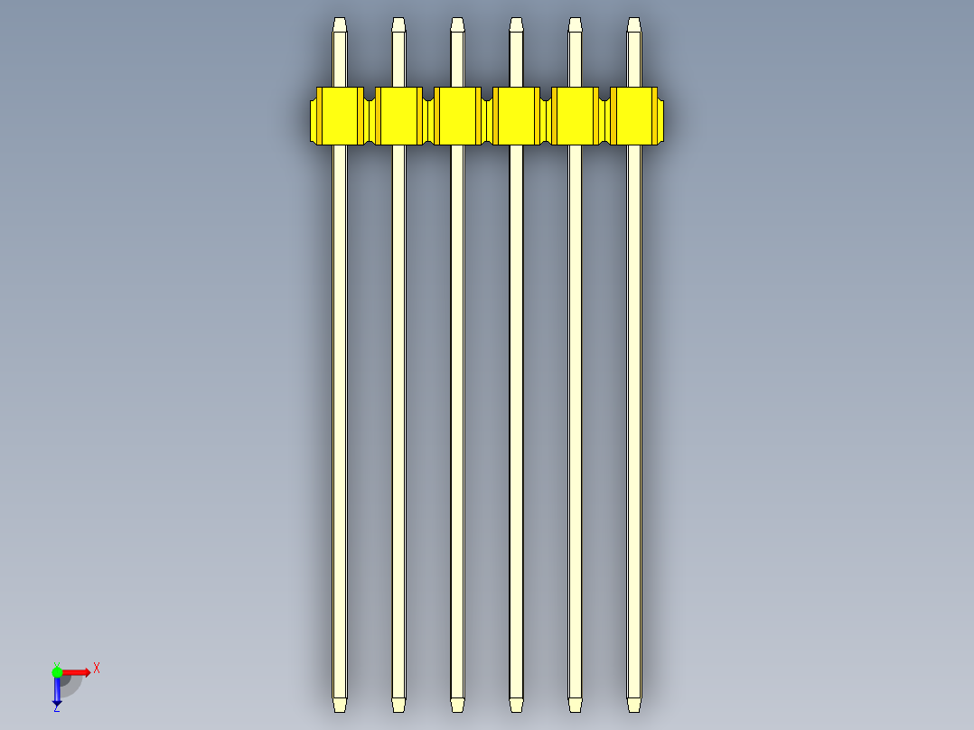彩色公头100mil（2.54mm）系列-DS1021_yellow_3x06p_100mil_Type43_rev1.0俯视图