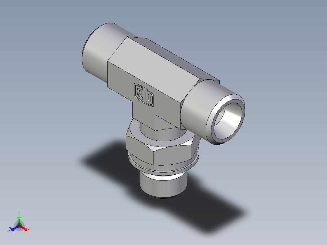 卡套式工业通用硬管接头EO_Adjustable_locknut_branch_tee_TEE08LMOROMDCF正等轴测图
